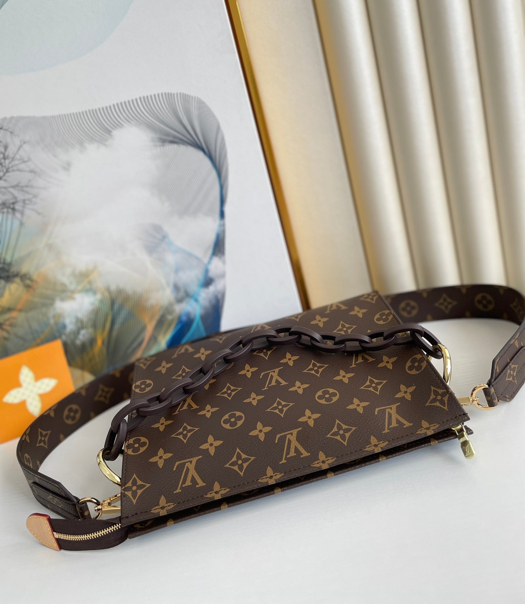 Louis Vuitton Monogram Canvas Envelope Chain Shoulder Bag - Brown