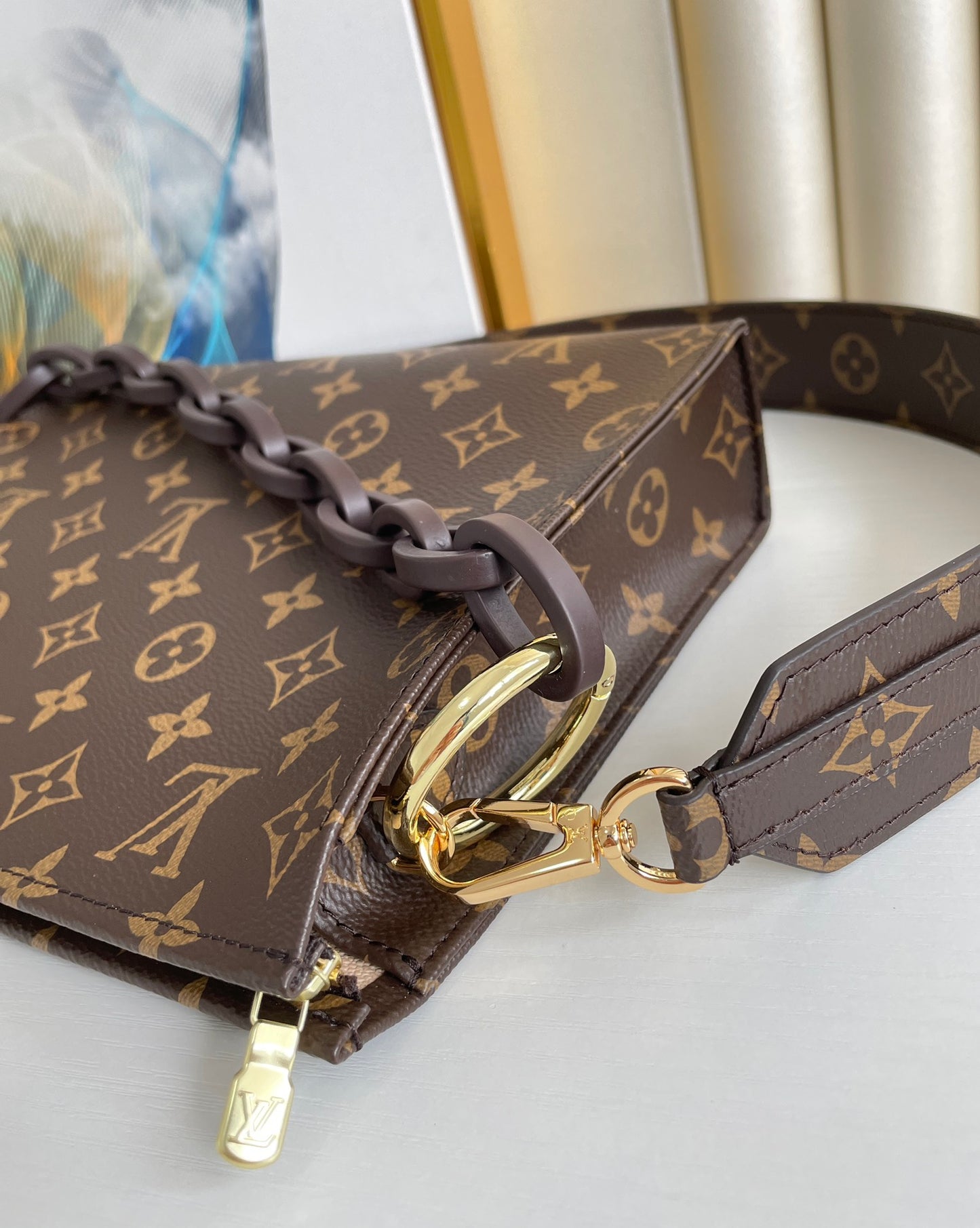 Louis Vuitton Monogram Canvas Envelope Chain Shoulder Bag - Brown