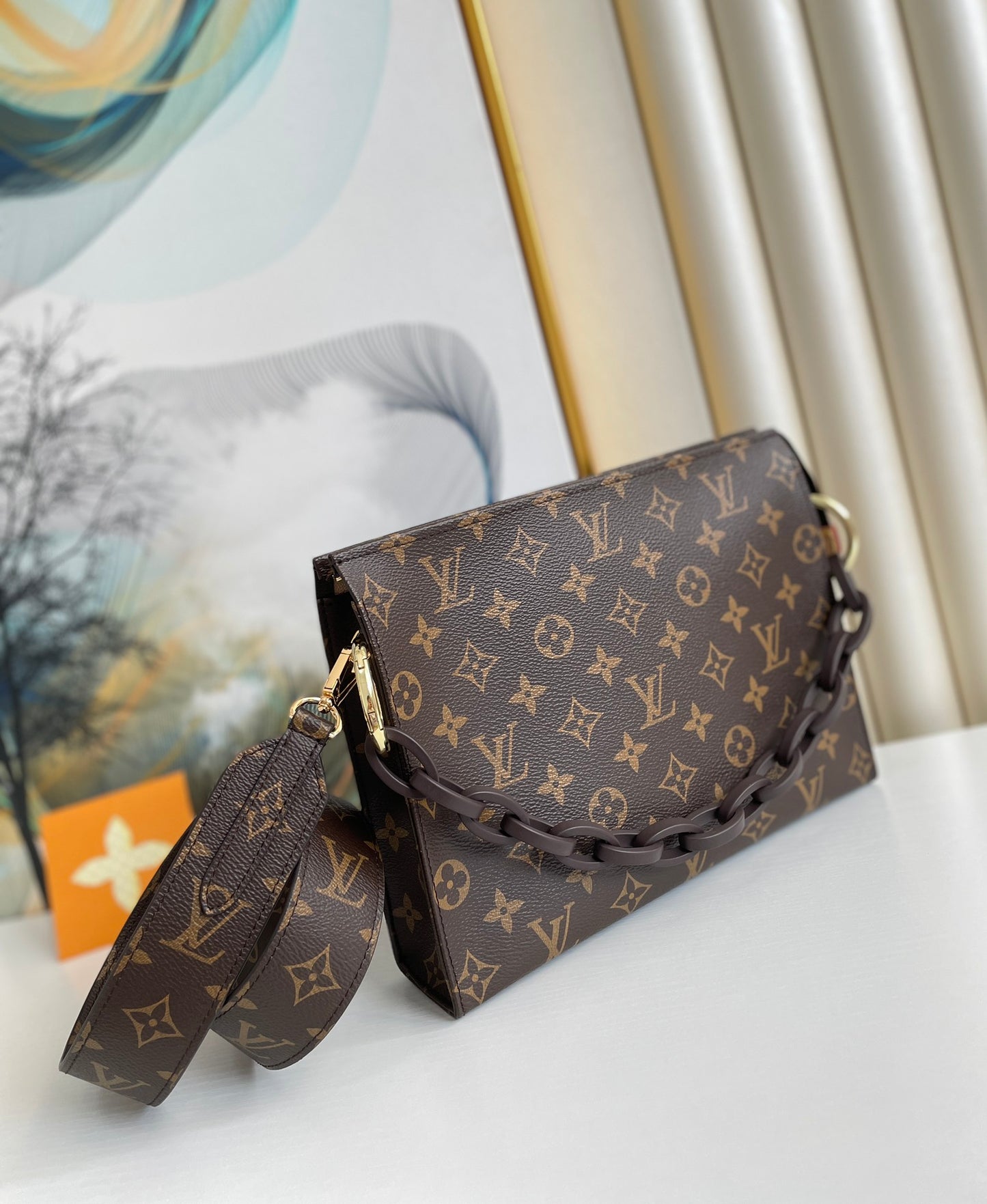 Louis Vuitton Monogram Canvas Envelope Chain Shoulder Bag - Brown