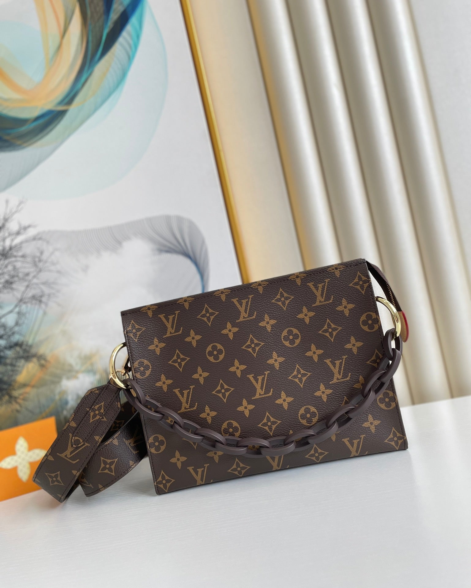 Louis Vuitton Monogram Canvas Envelope Chain Shoulder Bag - Brown