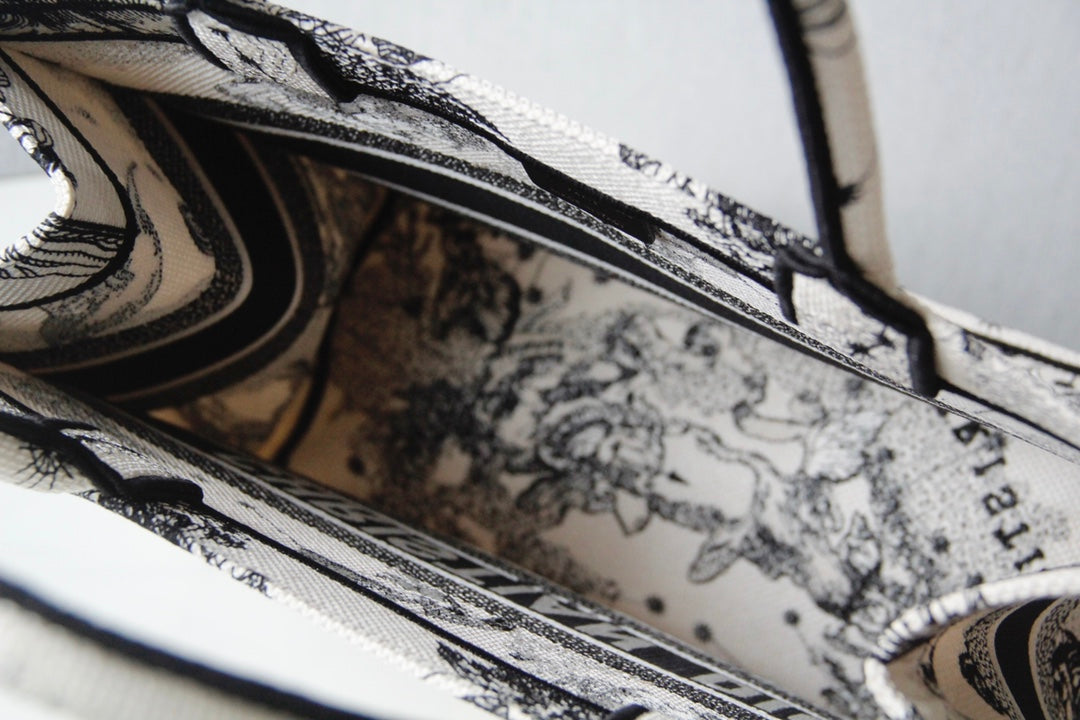 Christian Dior Book Tote White and Black Zodiac Print Canvas Bag