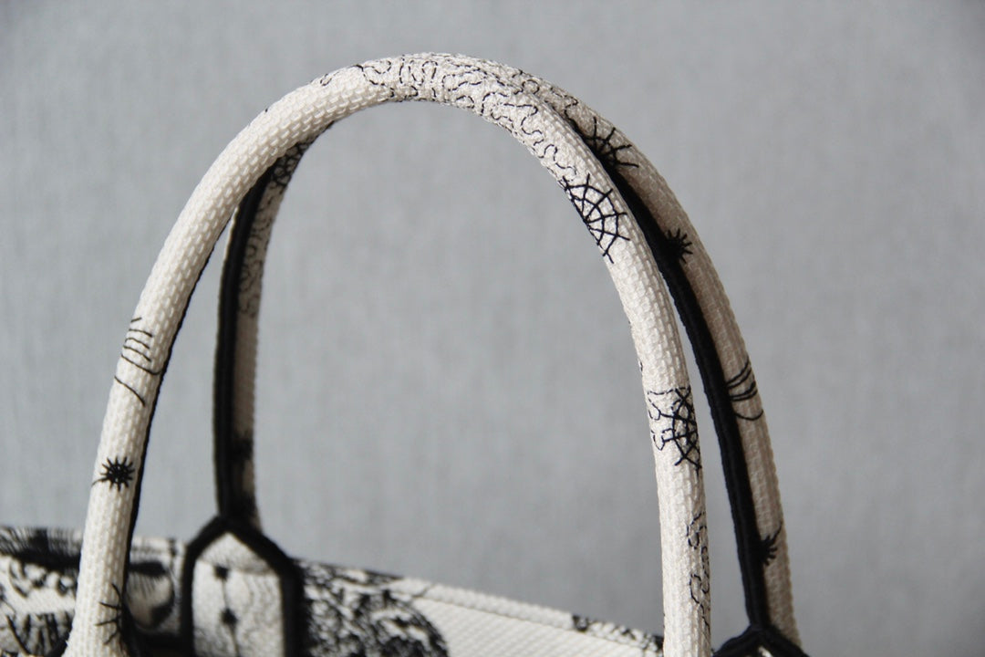 Christian Dior Book Tote Bag - White and Black Toile de Jouy Zodiac Embroidered Canvas
