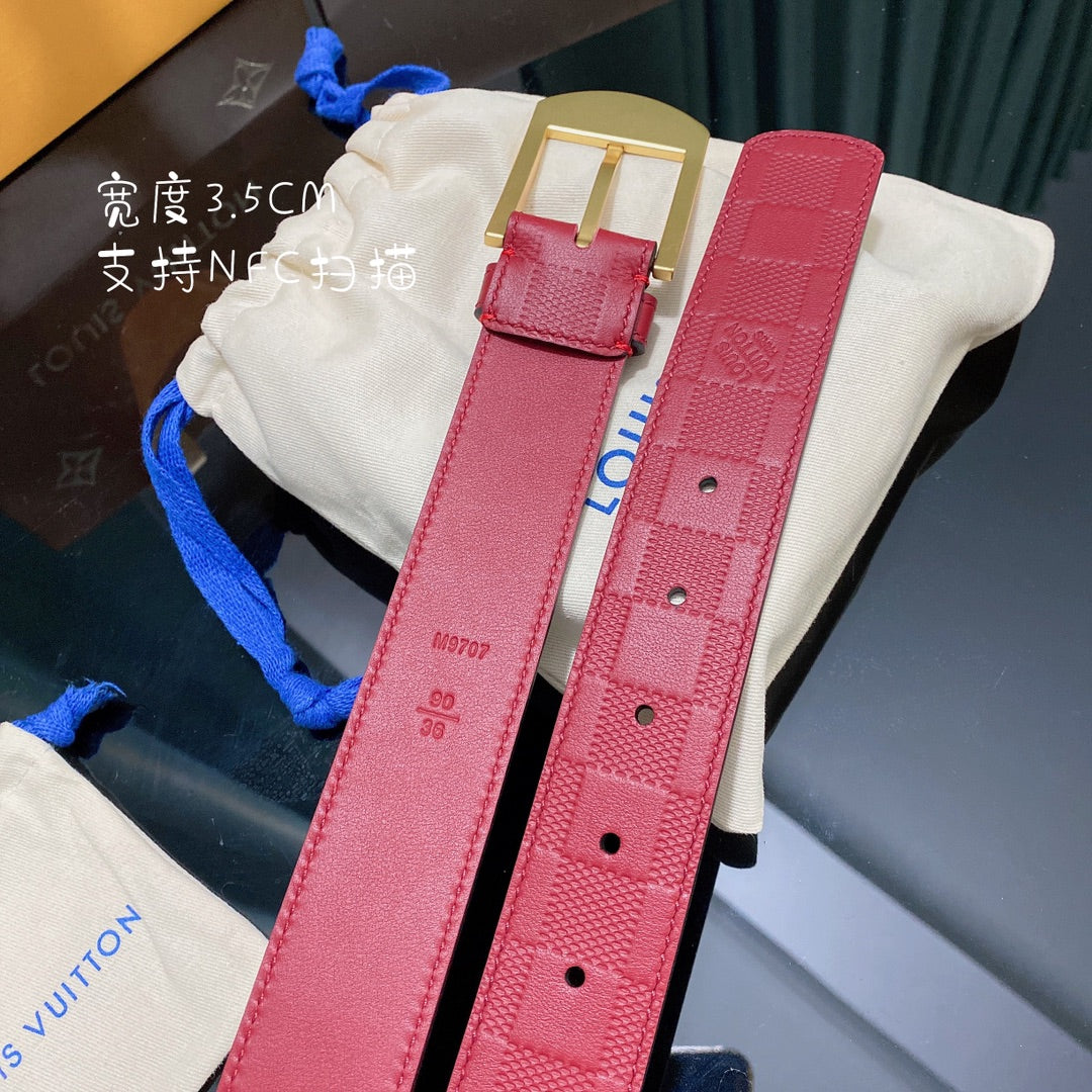 Louis Vuitton Red Damier Infini Leather Belt with Gold-Tone Buckle, 3.5cm Width