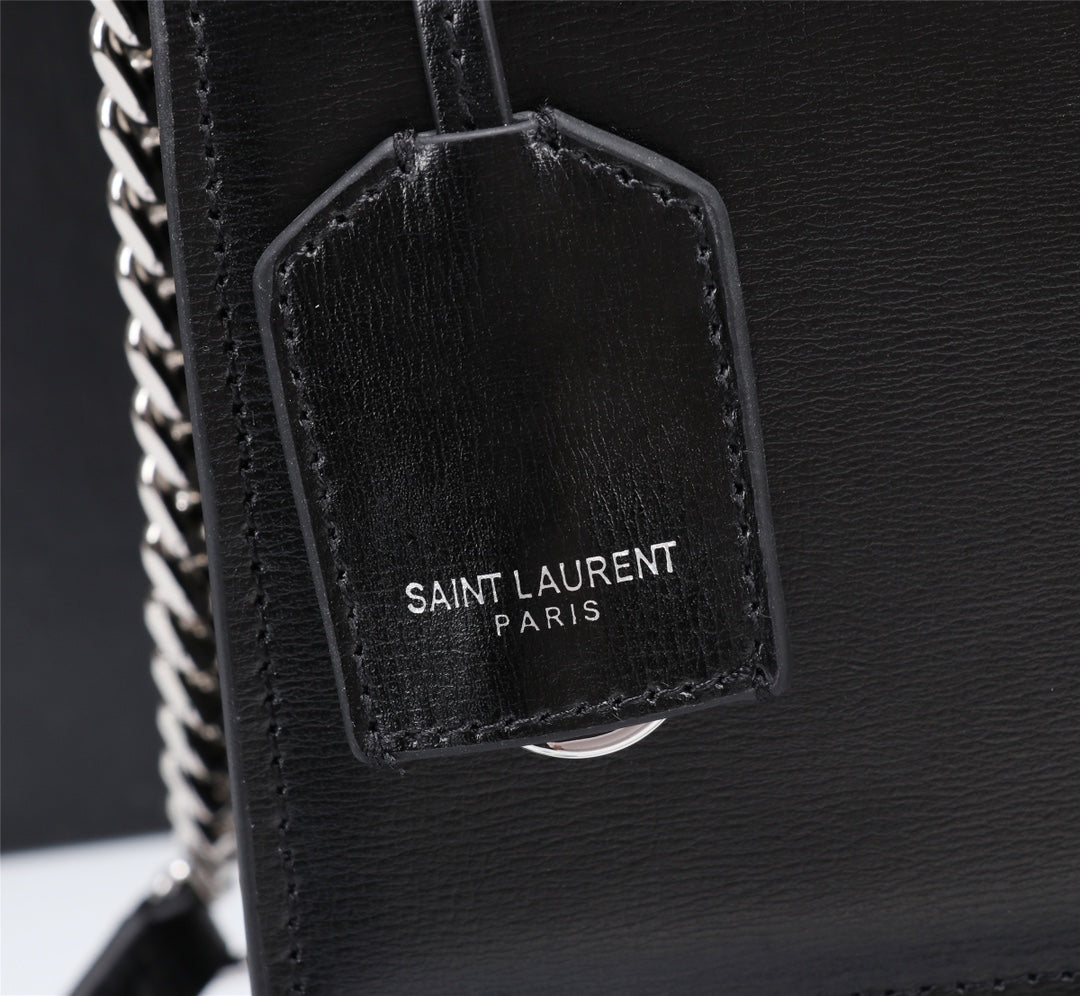 Saint Laurent Sunset Medium Shoulder Bag in Black Smooth Leather