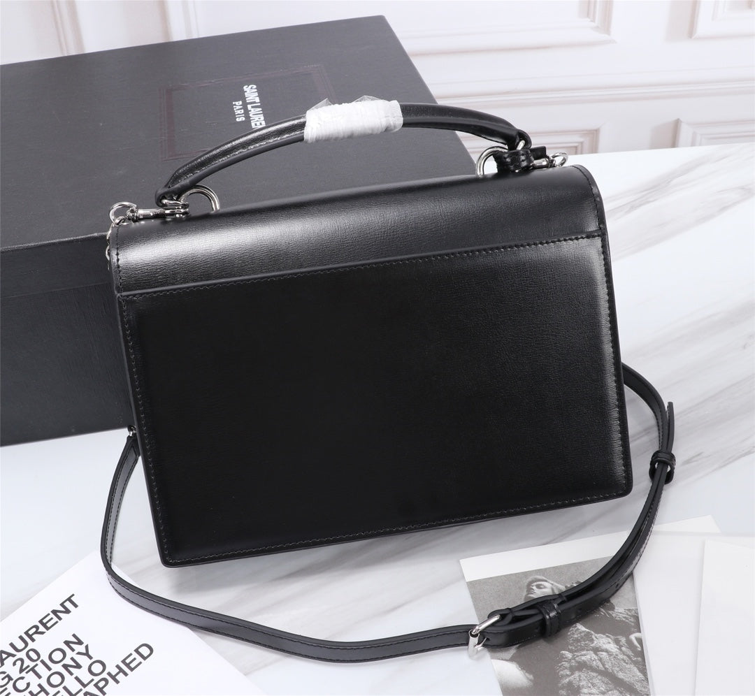 Saint Laurent Sunset Medium Shoulder Bag in Black Smooth Leather