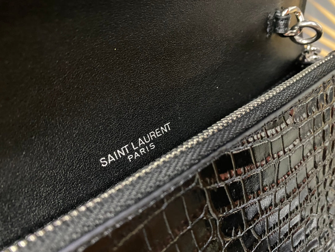 Saint Laurent Kate Small Tassel Bag in Crocodile-Embossed Leather - Black