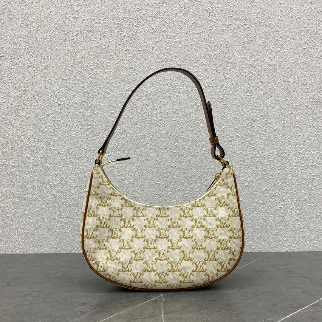 Celine Mini Ava Bag in Triomphe Canvas and Calfskin - White/Tan
