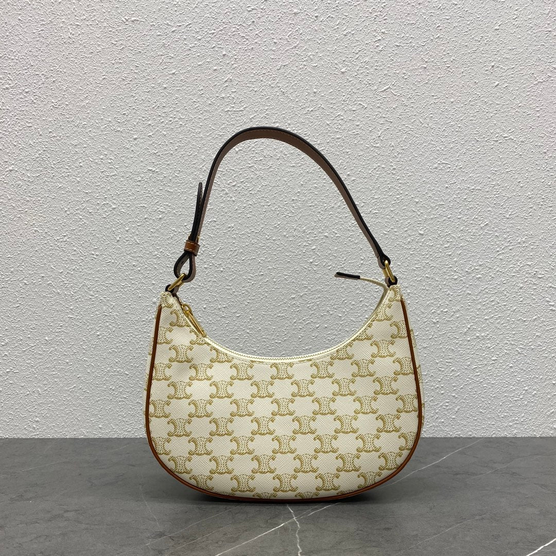 Celine Mini Ava Bag in Triomphe Canvas and Calfskin - White/Tan