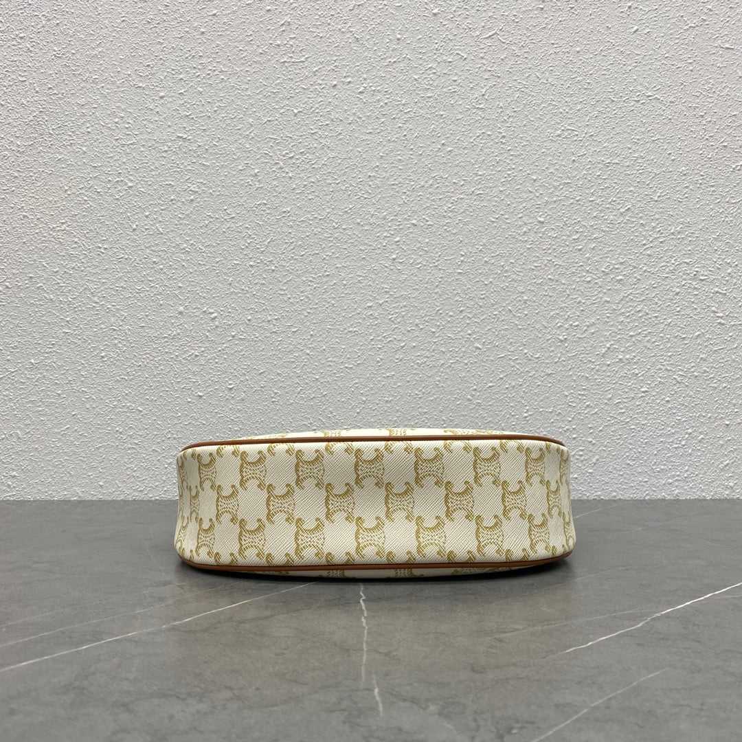 Celine Mini Ava Bag in Triomphe Canvas and Calfskin - White/Tan