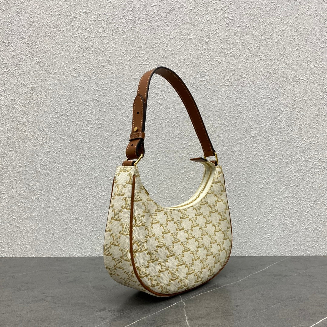 Celine Mini Ava Bag in Triomphe Canvas and Calfskin - White/Tan