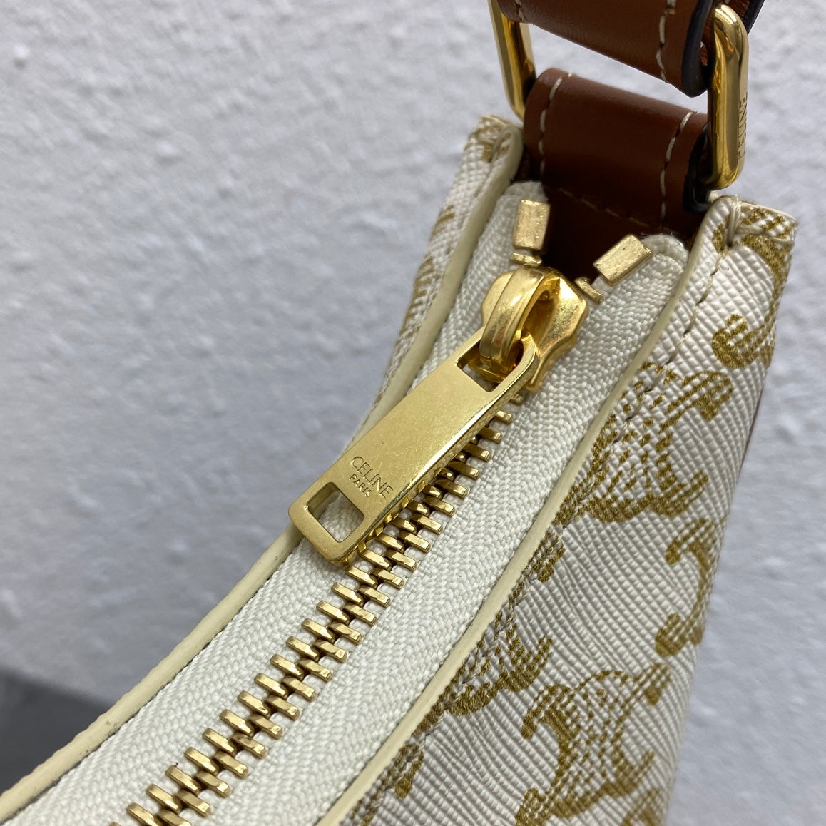 Celine Mini Ava Bag in Triomphe Canvas and Calfskin - White/Tan