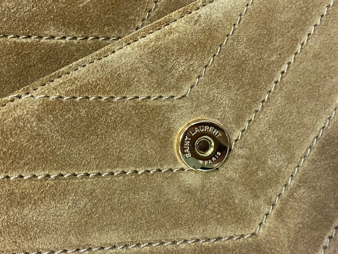 Saint Laurent Medium Niki Shoulder Bag in Tan Suede with Gold Hardware