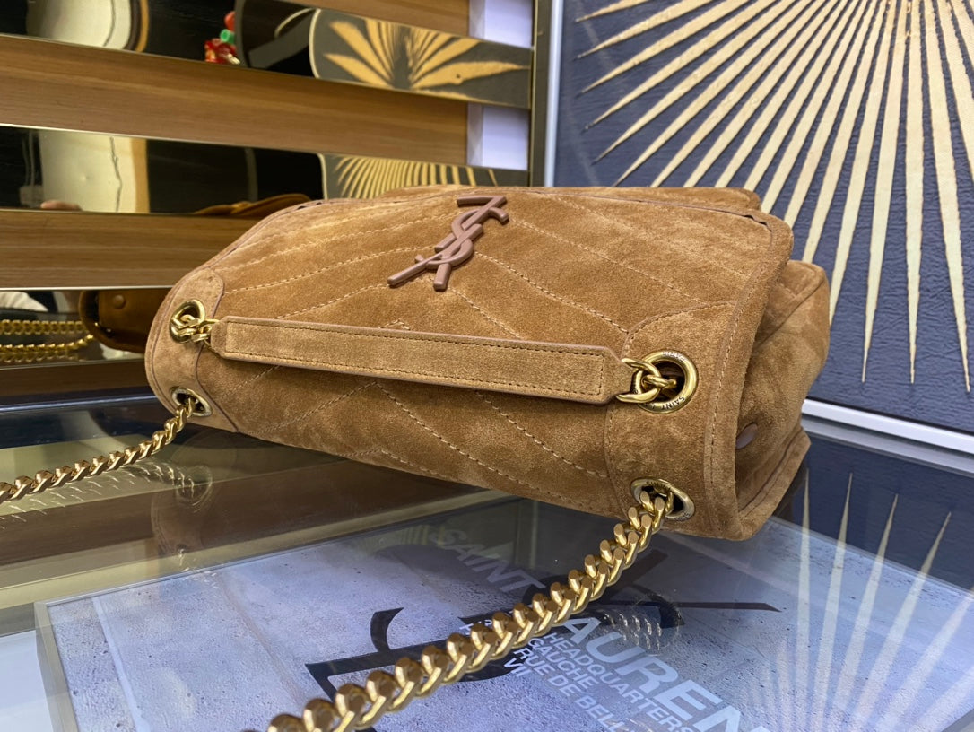 Saint Laurent Medium Niki Shoulder Bag in Tan Suede with Gold Hardware