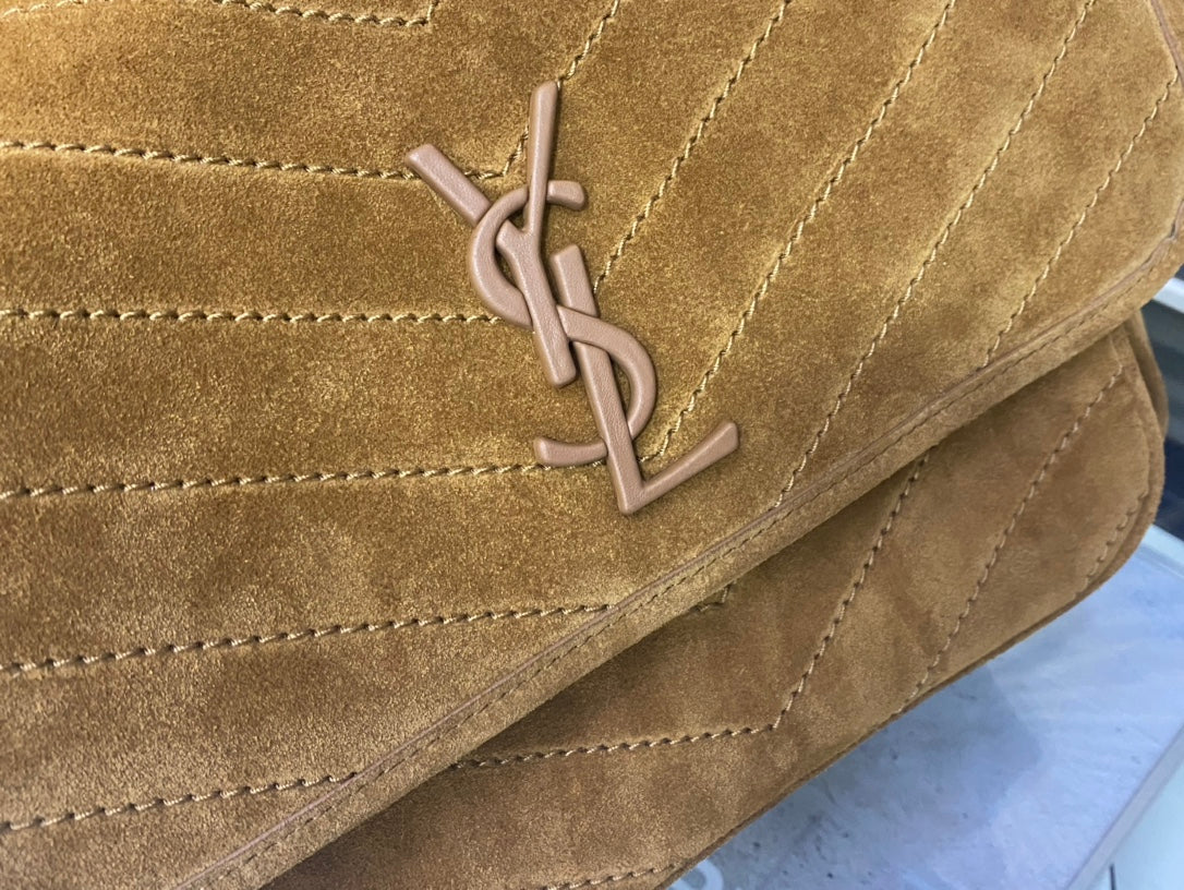 Saint Laurent Medium Niki Shoulder Bag in Tan Suede with Gold Hardware