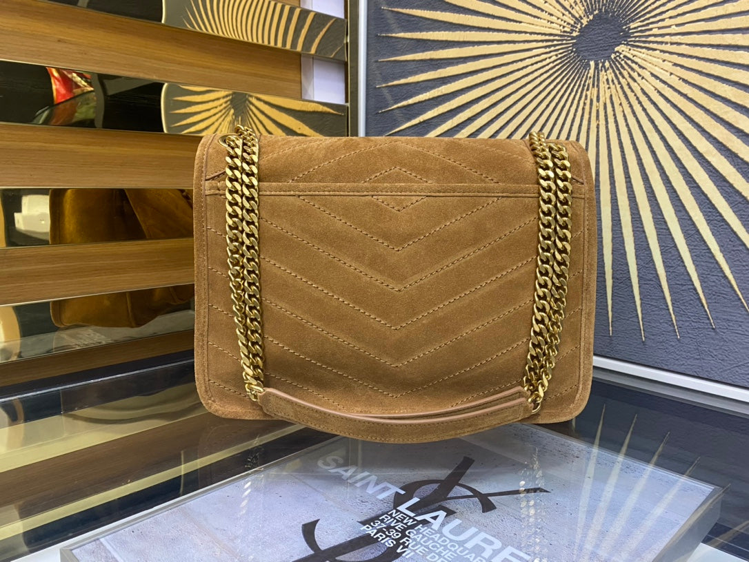 Saint Laurent Medium Niki Shoulder Bag in Tan Suede with Gold Hardware