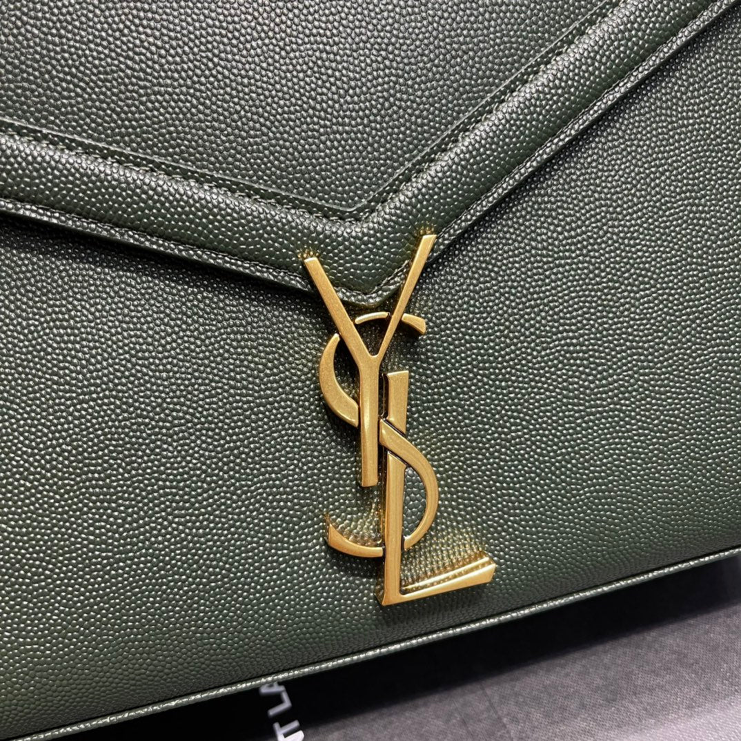 Saint Laurent Cassandra Medium Top Handle Bag in Green Grained Leather