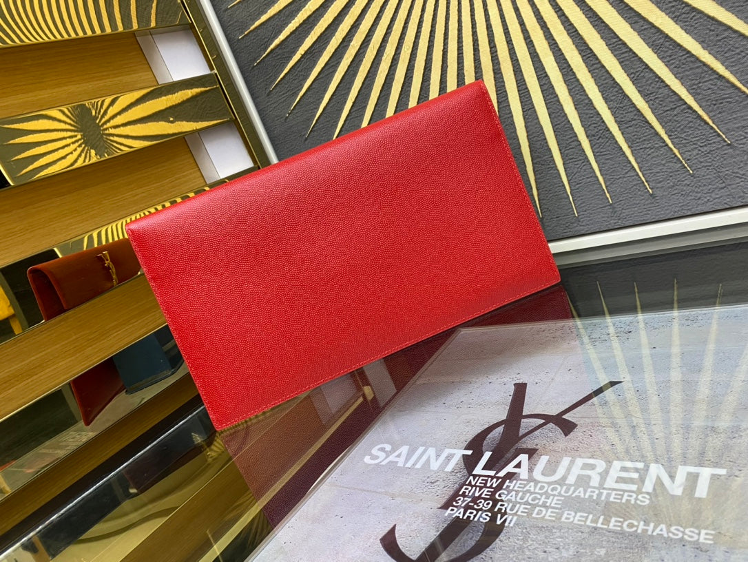 Saint Laurent Monogram Leather Envelope Clutch - Red