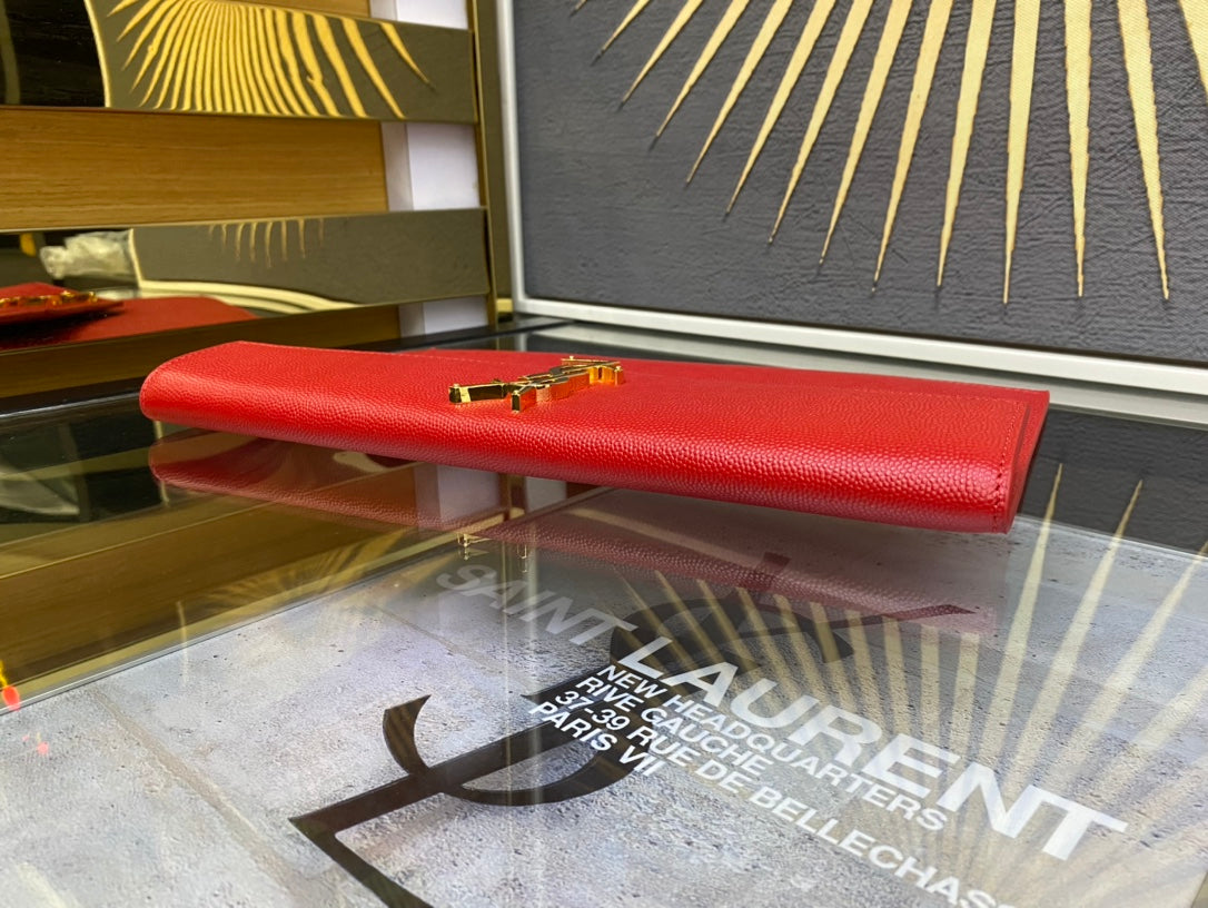 Saint Laurent Monogram Leather Envelope Clutch - Red