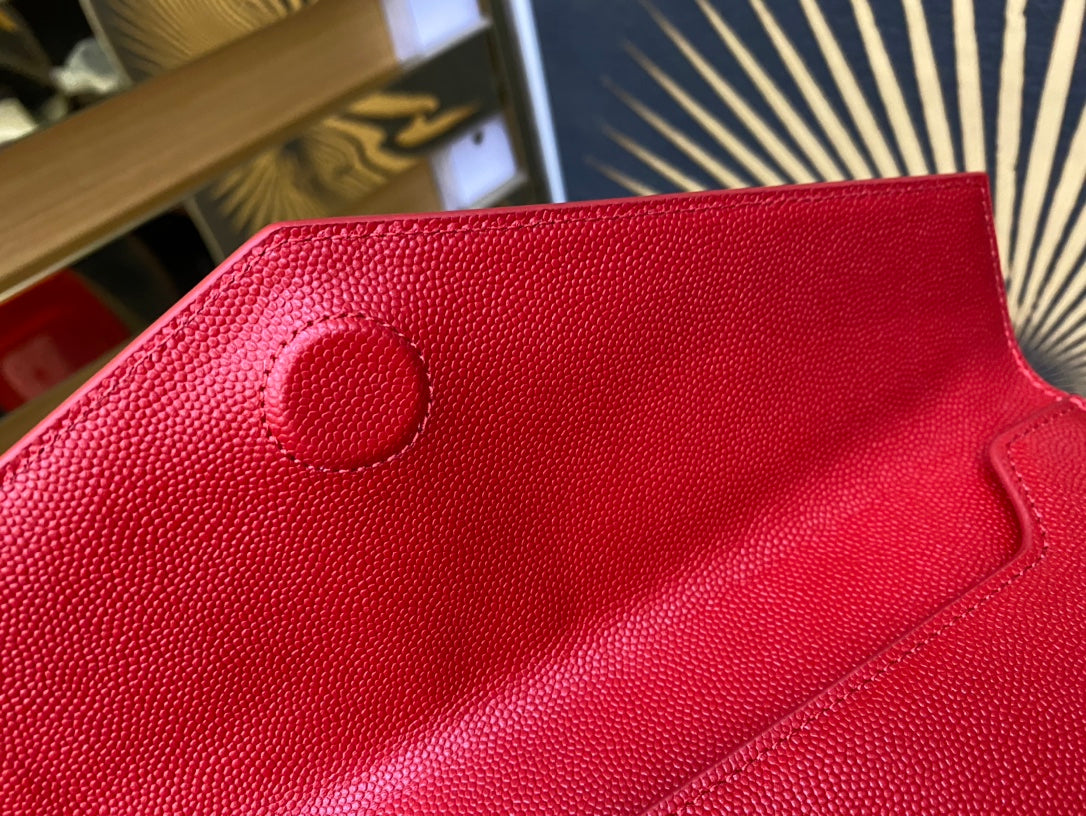 Saint Laurent Monogram Leather Envelope Clutch - Red