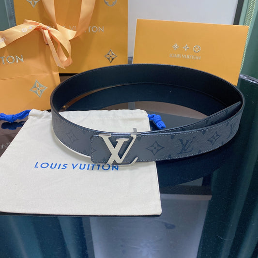 Louis Vuitton Men's LV Initiales 40mm Belt Monogram Eclipse, Dark Grey Leather with Silver Buckle