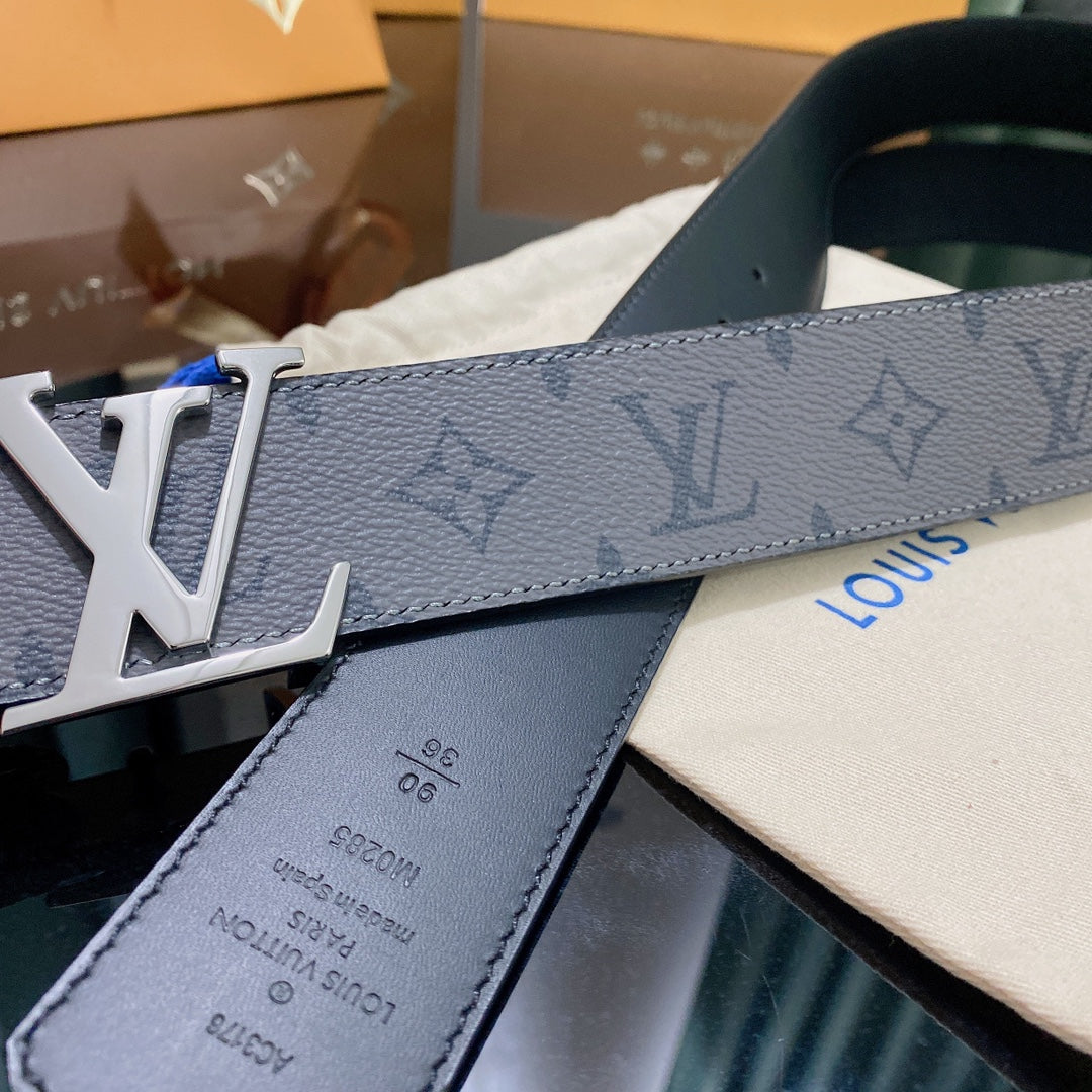 Louis Vuitton Men's LV Initiales 40mm Belt Monogram Eclipse, Dark Grey Leather with Silver Buckle