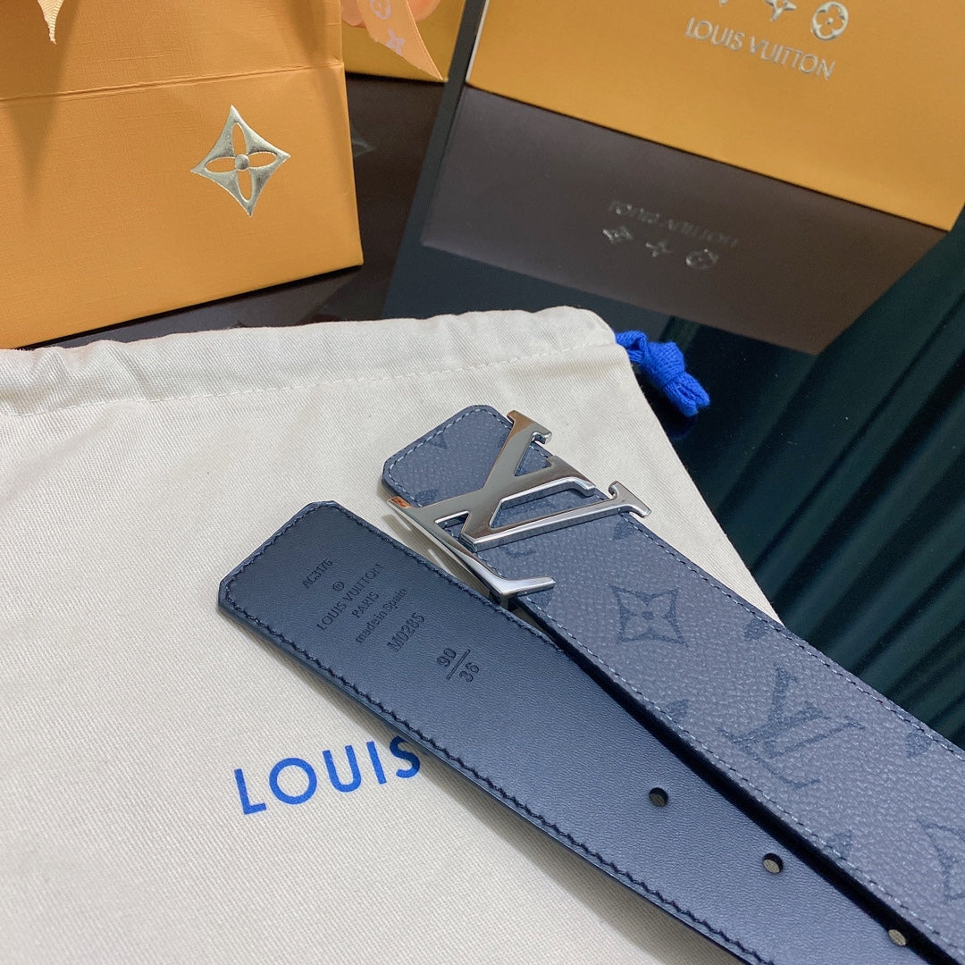 Louis Vuitton Men's LV Initiales 40mm Belt Monogram Eclipse, Dark Grey Leather with Silver Buckle