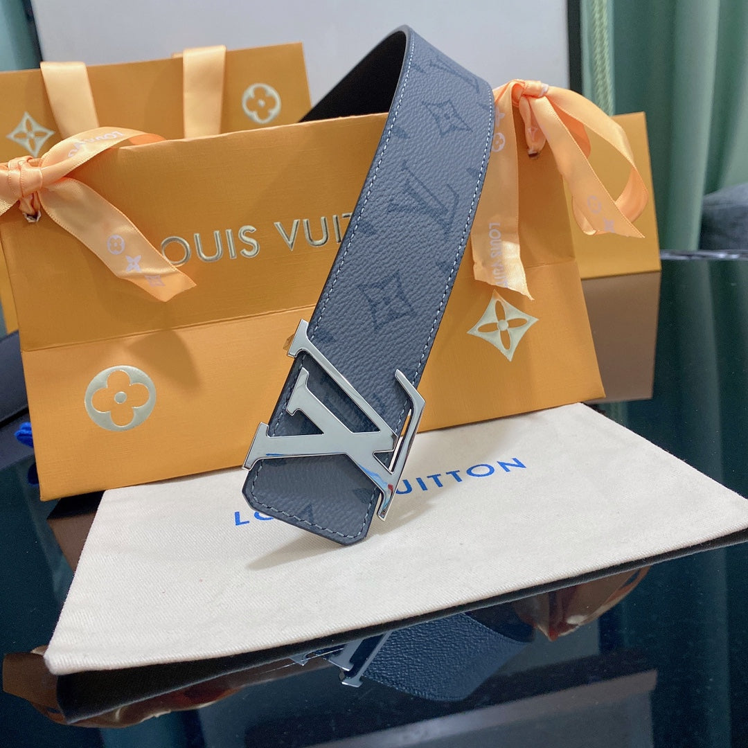 Louis Vuitton Men's LV Initiales 40mm Belt Monogram Eclipse, Dark Grey Leather with Silver Buckle