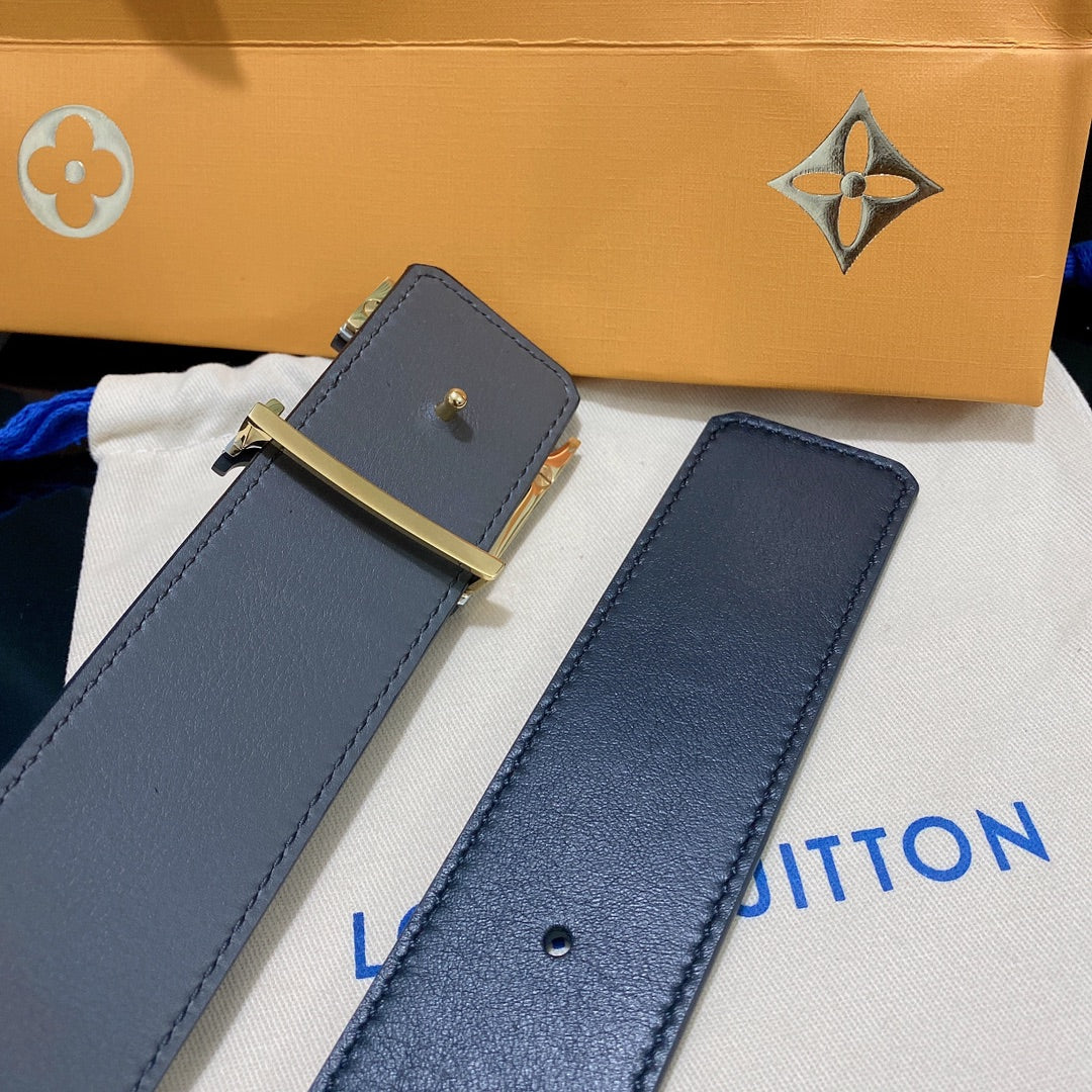 Louis Vuitton LV Initiales Black Leather Belt with Silver-Tone Buckle, Includes Dust Bag and Shopping Bag