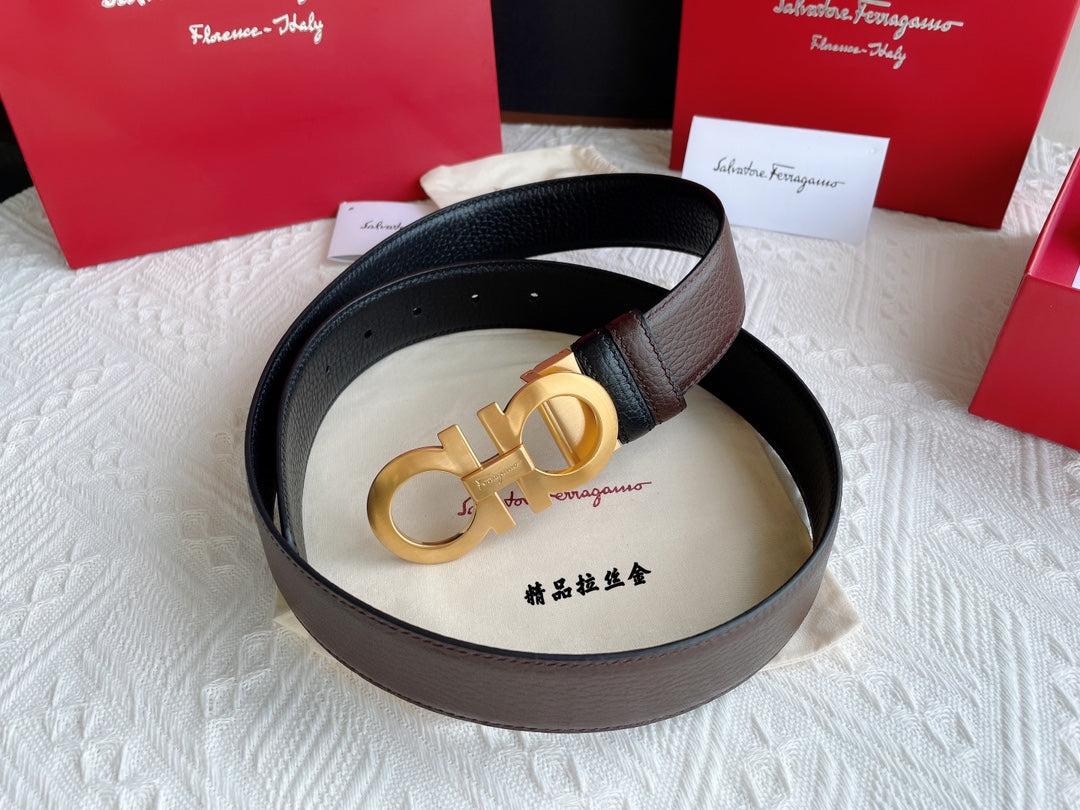 Salvatore Ferragamo Men's Gancini Reversible Leather Belt - Brown and Black with Gold-Tone Buckle