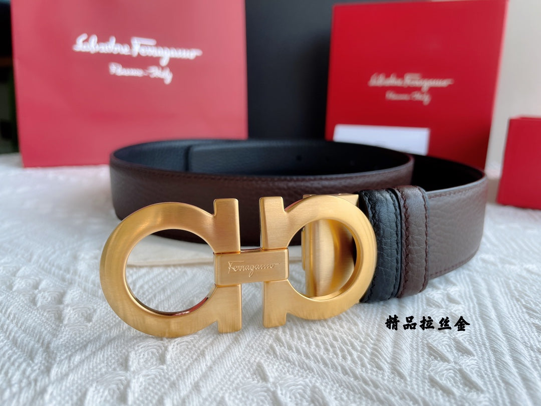 Salvatore Ferragamo Men's Gancini Reversible Leather Belt - Brown and Black with Gold-Tone Buckle