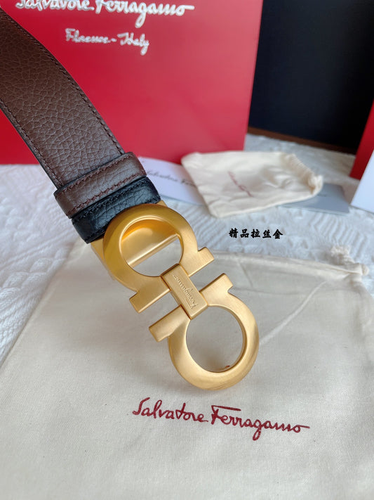 Salvatore Ferragamo Men's Gancini Reversible Leather Belt - Brown and Black with Gold-Tone Buckle