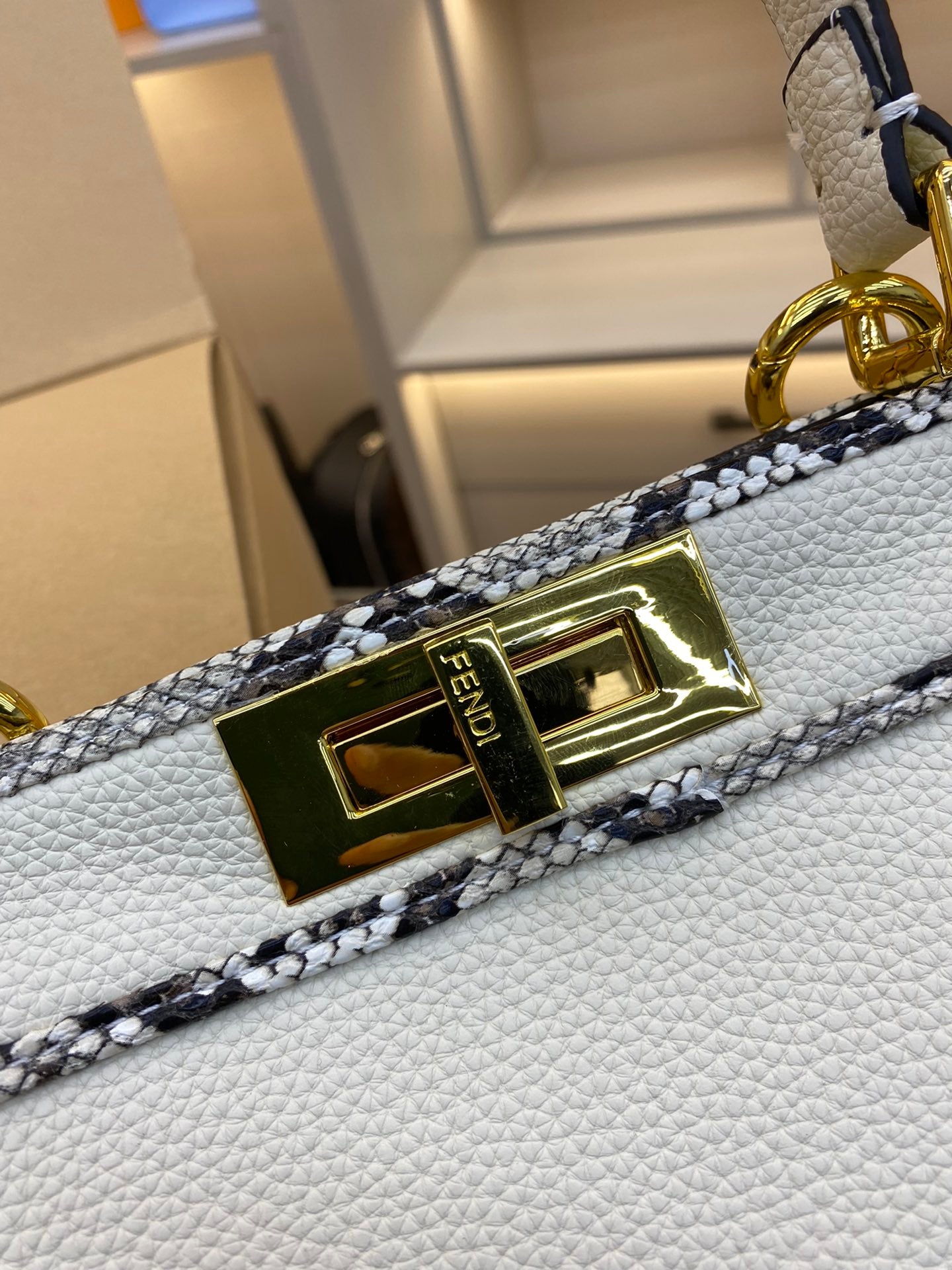 Fendi Peekaboo ISeeU Medium White Leather Handbag with FF Trim