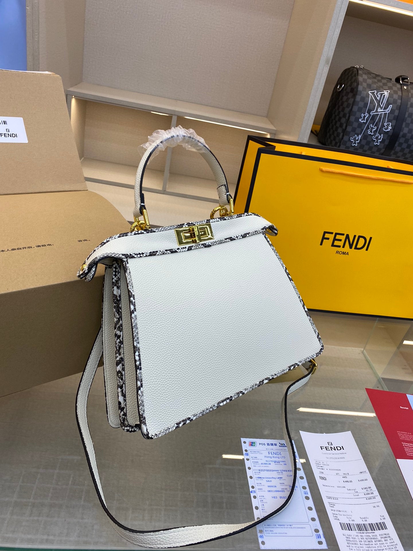 Fendi Peekaboo ISeeU Medium White Leather Handbag with FF Trim