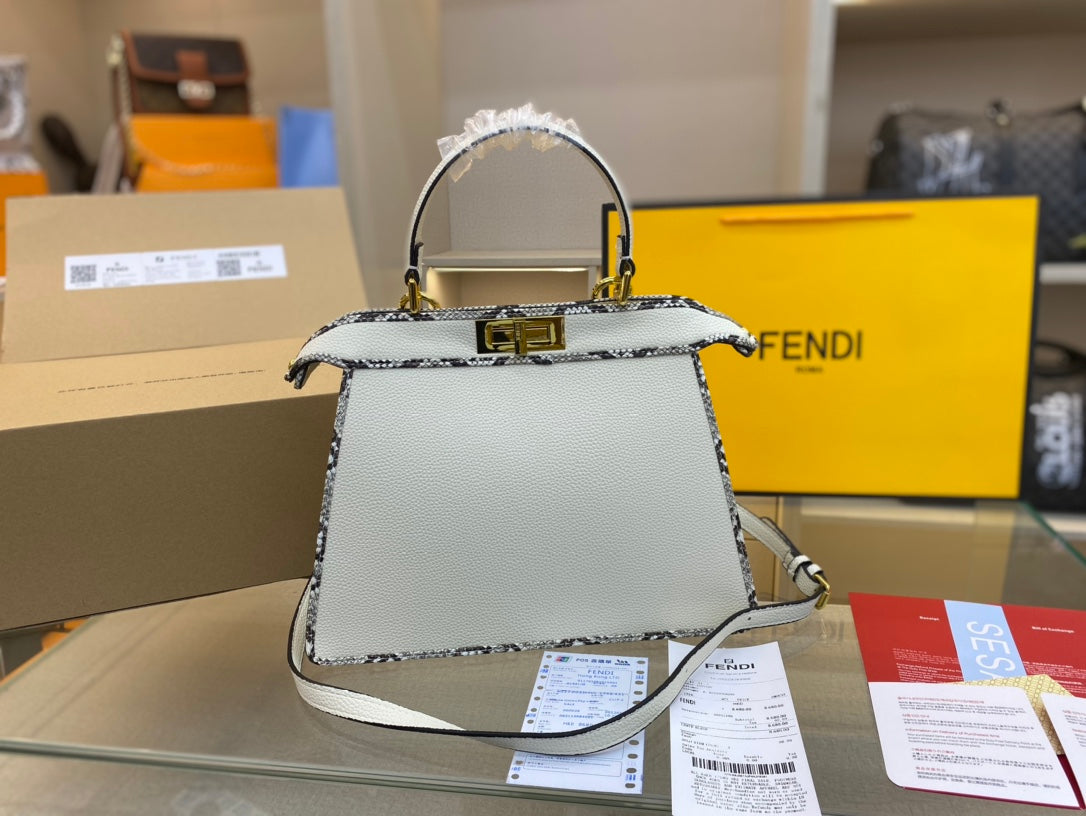 Fendi Peekaboo ISeeU Medium White Leather Handbag with FF Trim