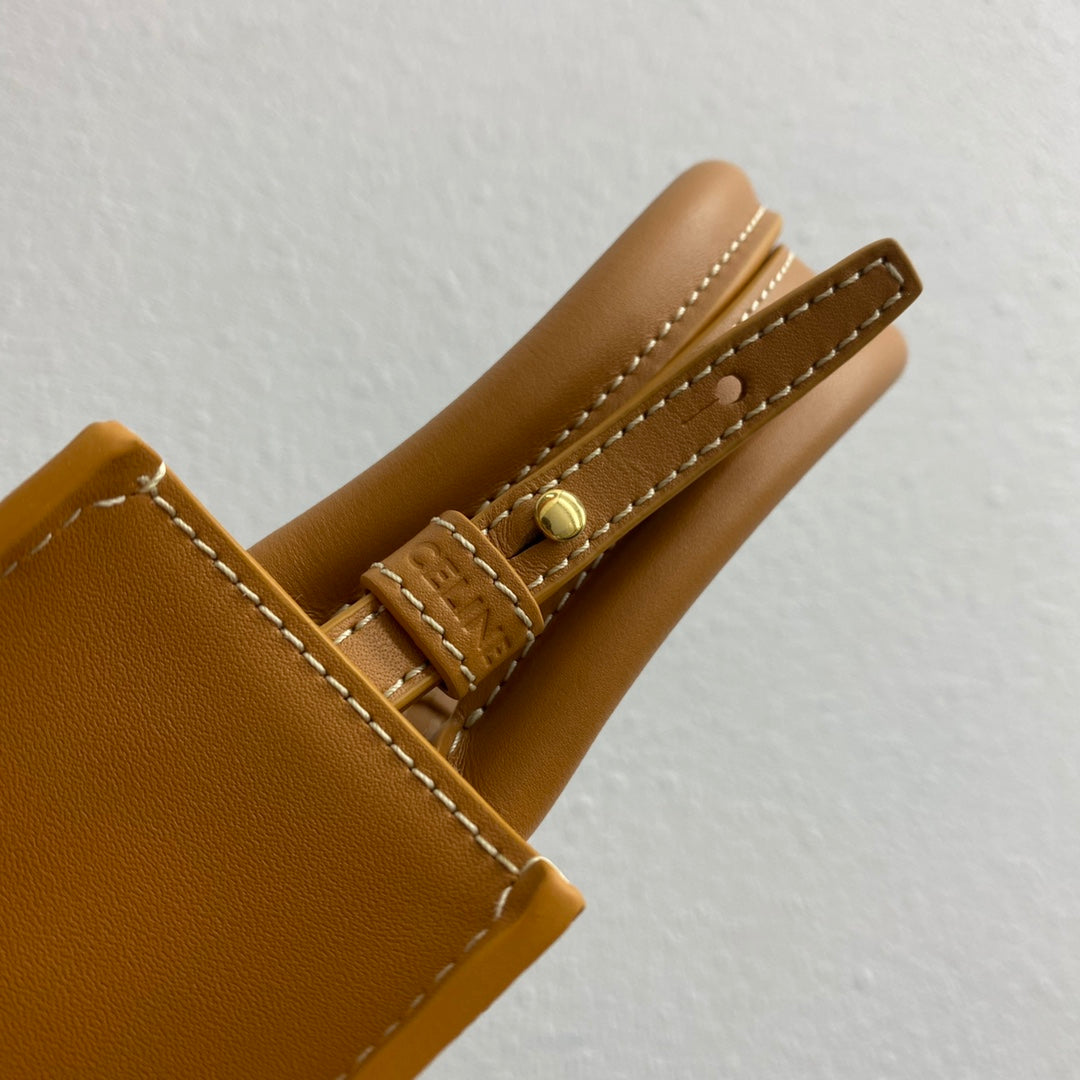 Celine Mini Vertical Cabas in Textile with Celine Print and Calfskin - Tan/White