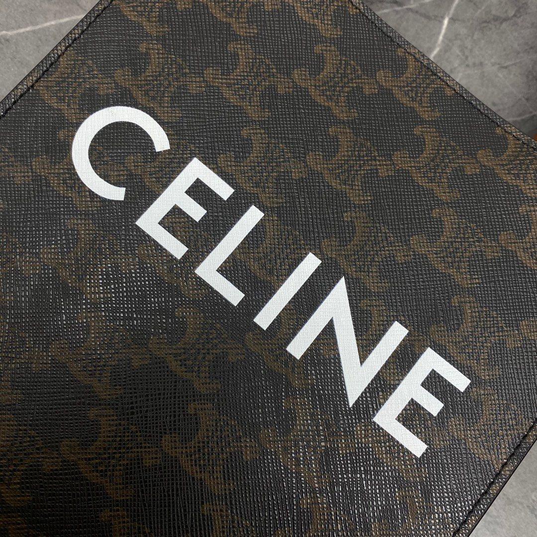 CELINE Mini Vertical Cabas in Triomphe Canvas and Calfskin - Tan