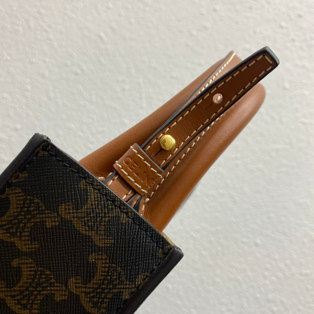 CELINE Mini Vertical Cabas in Triomphe Canvas and Calfskin - Tan