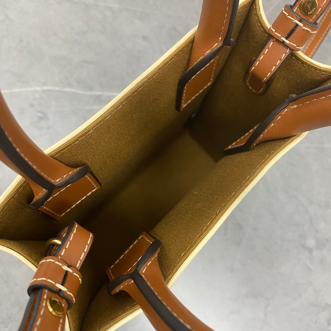 Celine Mini Vertical Cabas in Triomphe Canvas White/Tan
