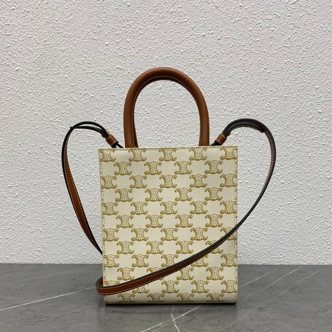 Celine Mini Vertical Cabas in Triomphe Canvas White/Tan