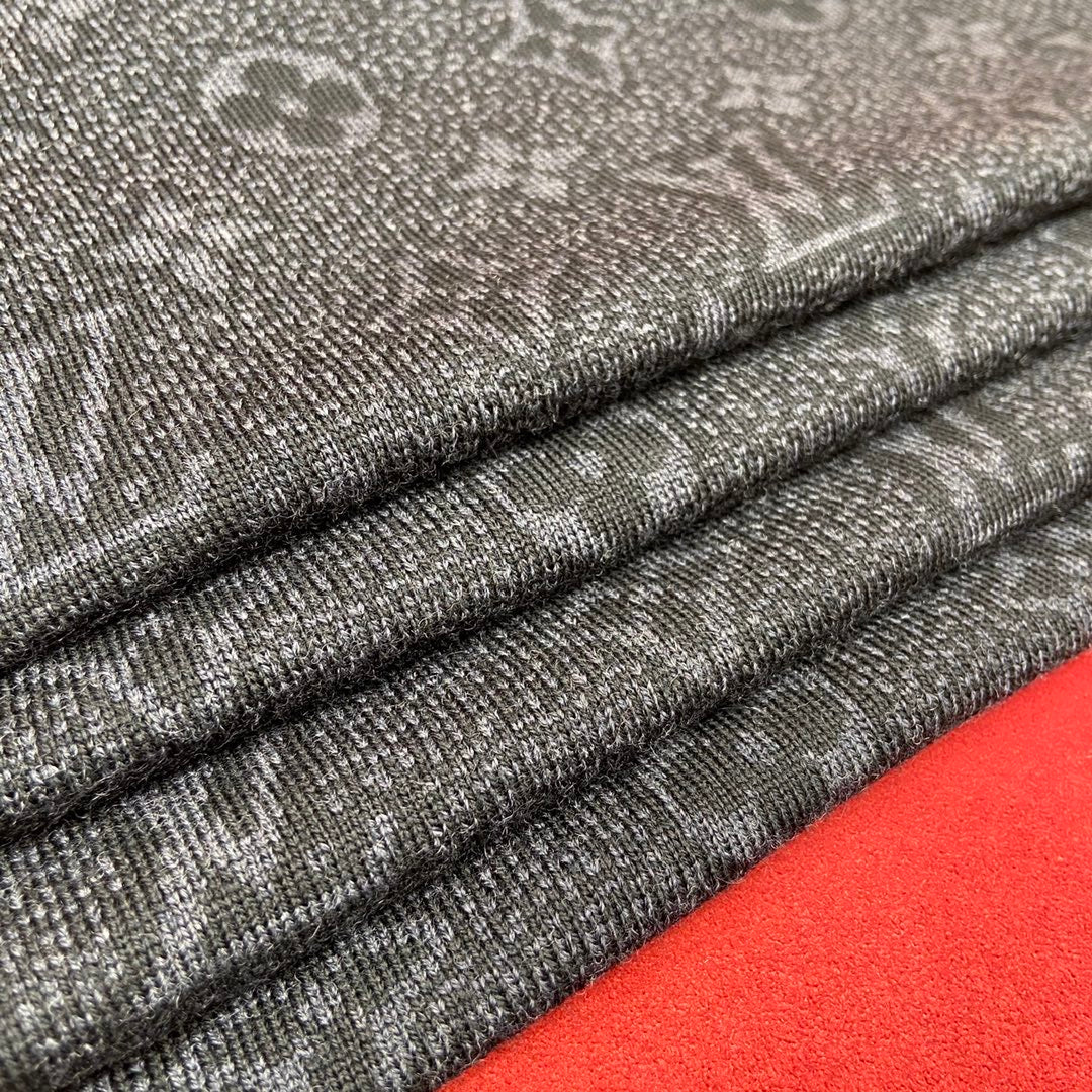 Louis Vuitton Men's Monogram Scarf - Charcoal Grey and Blue Designer Winter Scarf with Luxury Box