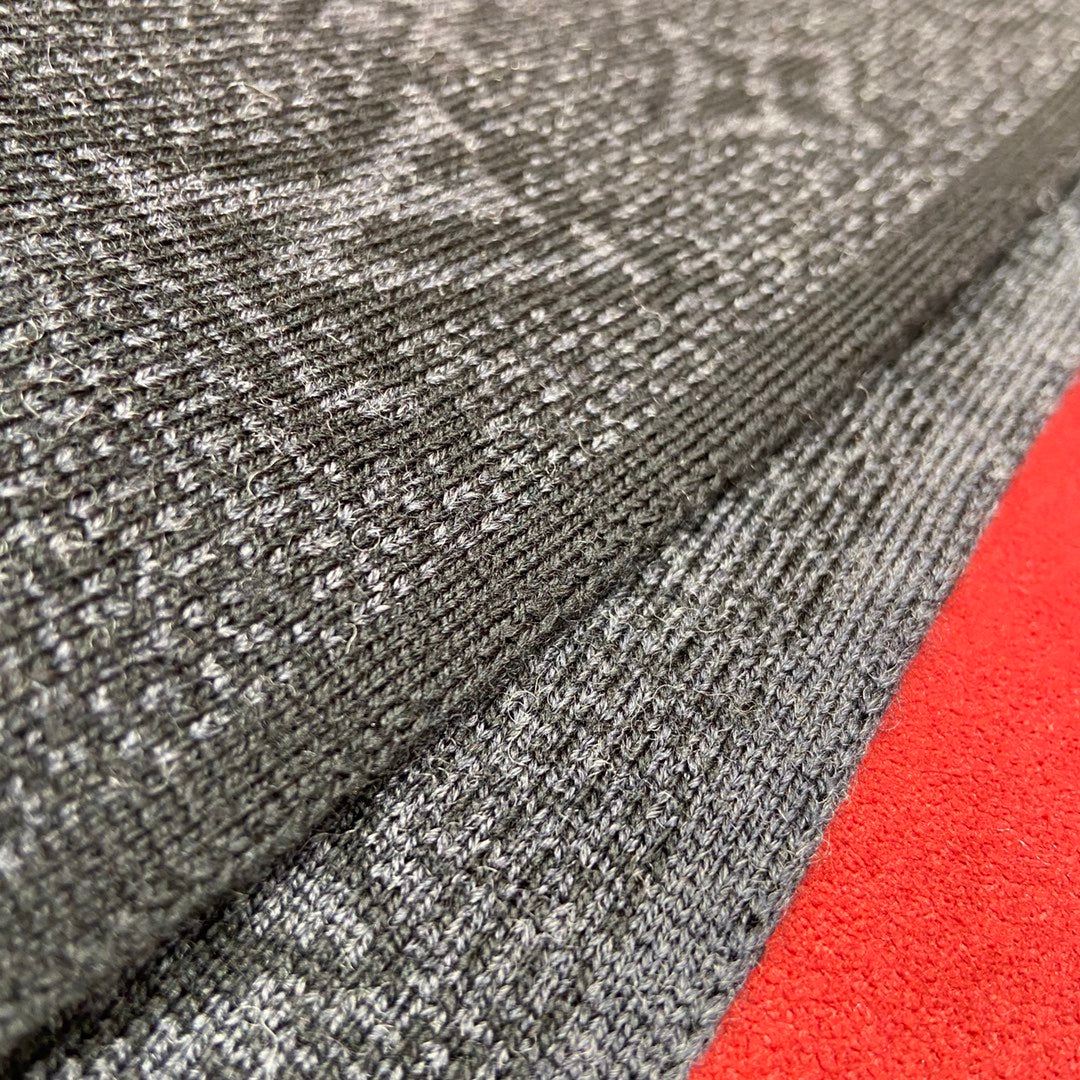 Louis Vuitton Men's Monogram Scarf - Charcoal Grey and Blue Designer Winter Scarf with Luxury Box