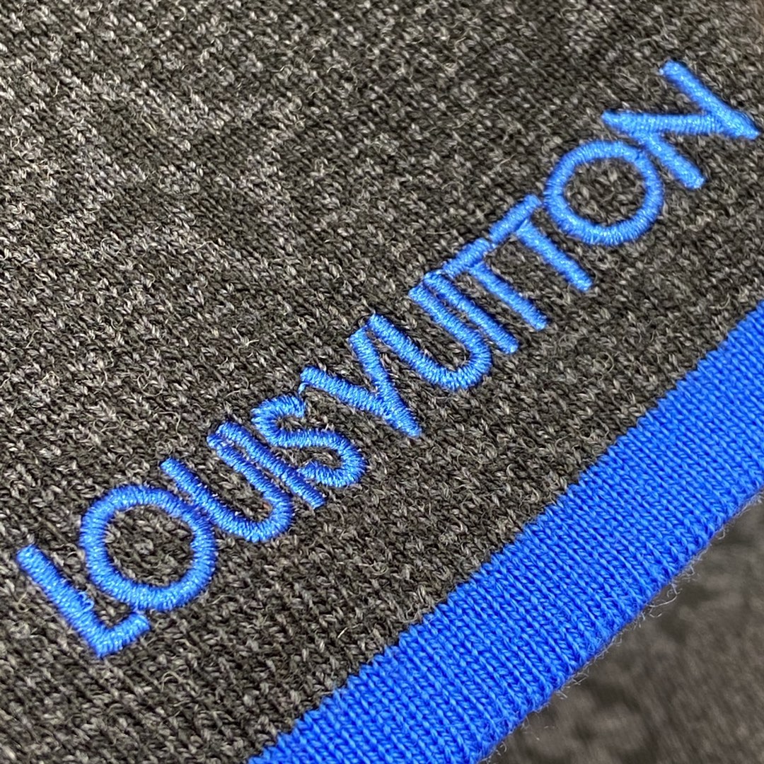 Louis Vuitton Men's Monogram Scarf - Charcoal Grey and Blue Designer Winter Scarf with Luxury Box