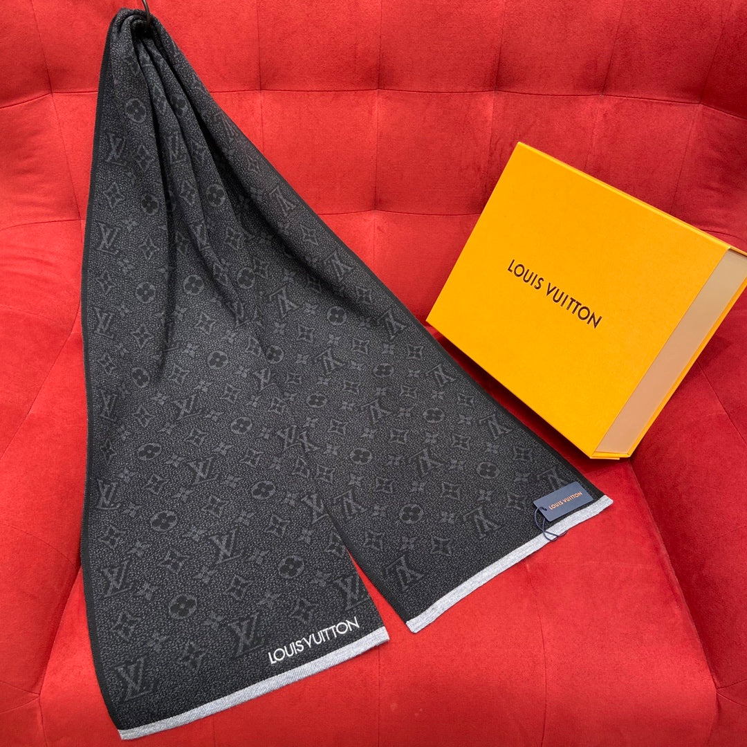 Louis Vuitton Monogram Classic Scarf - Anthracite Grey Luxury Wool Winter Scarf