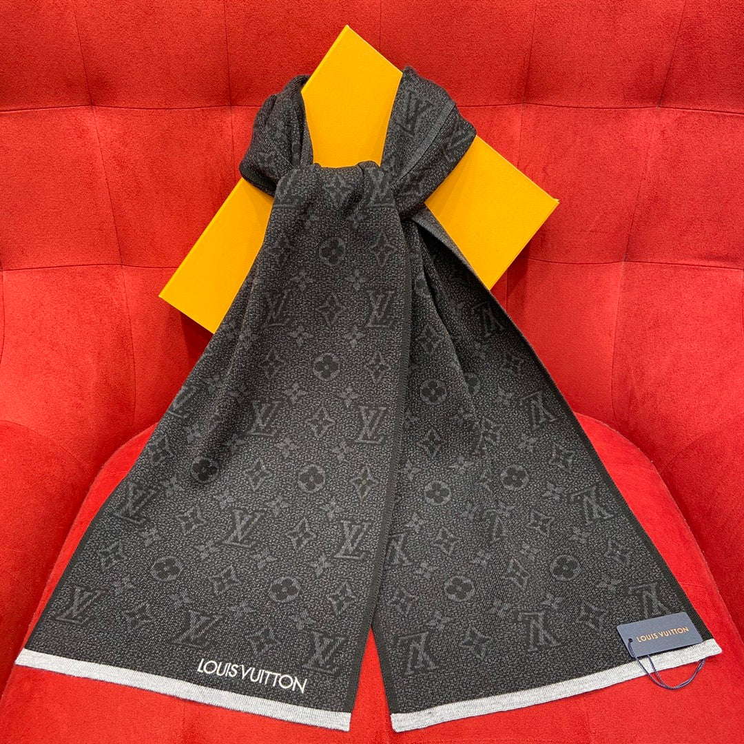 Louis Vuitton Monogram Classic Scarf - Anthracite Grey Luxury Wool Winter Scarf