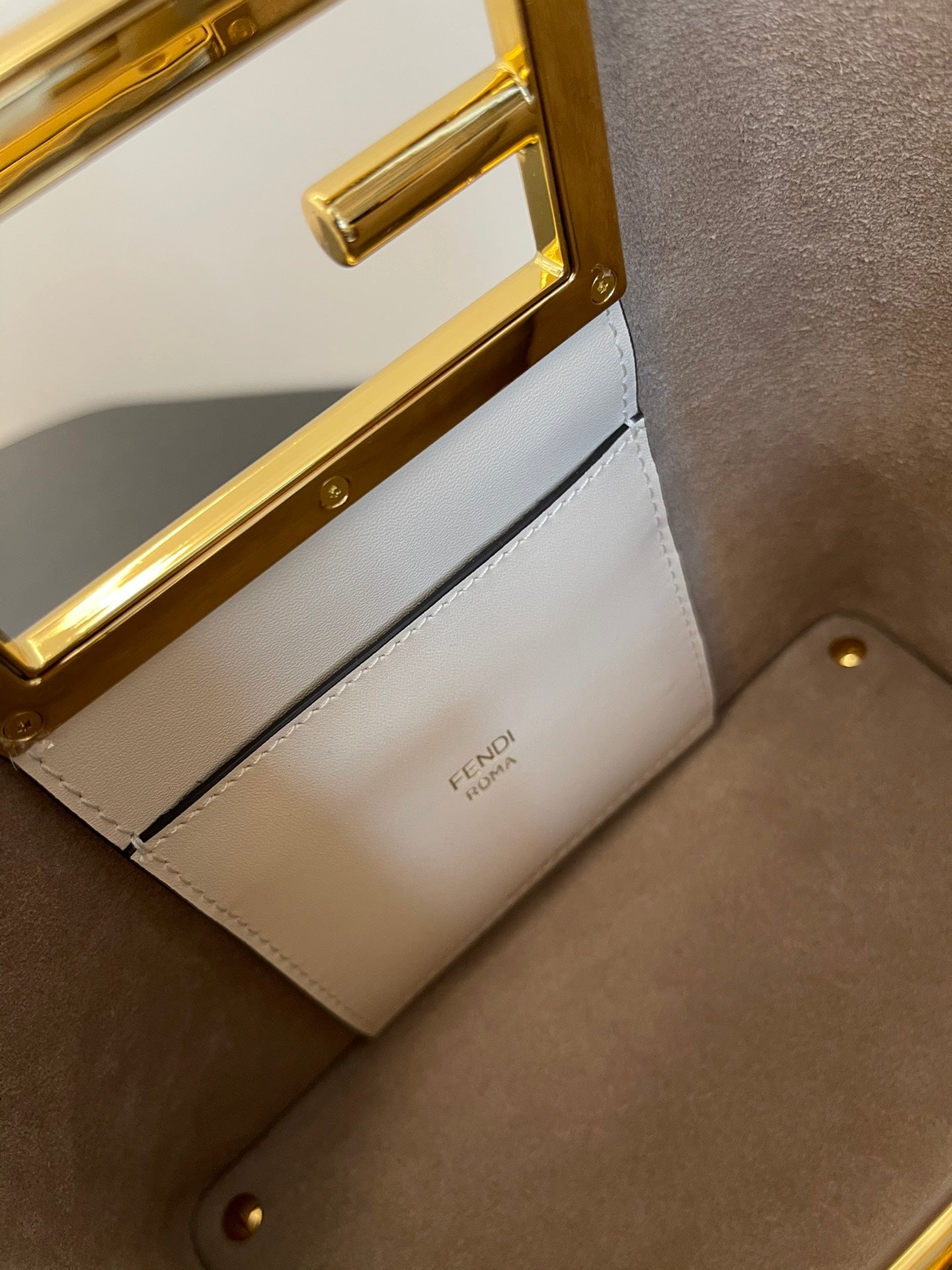 Fendi C'mon Mini White Leather Shoulder Bag with Gold Hardware