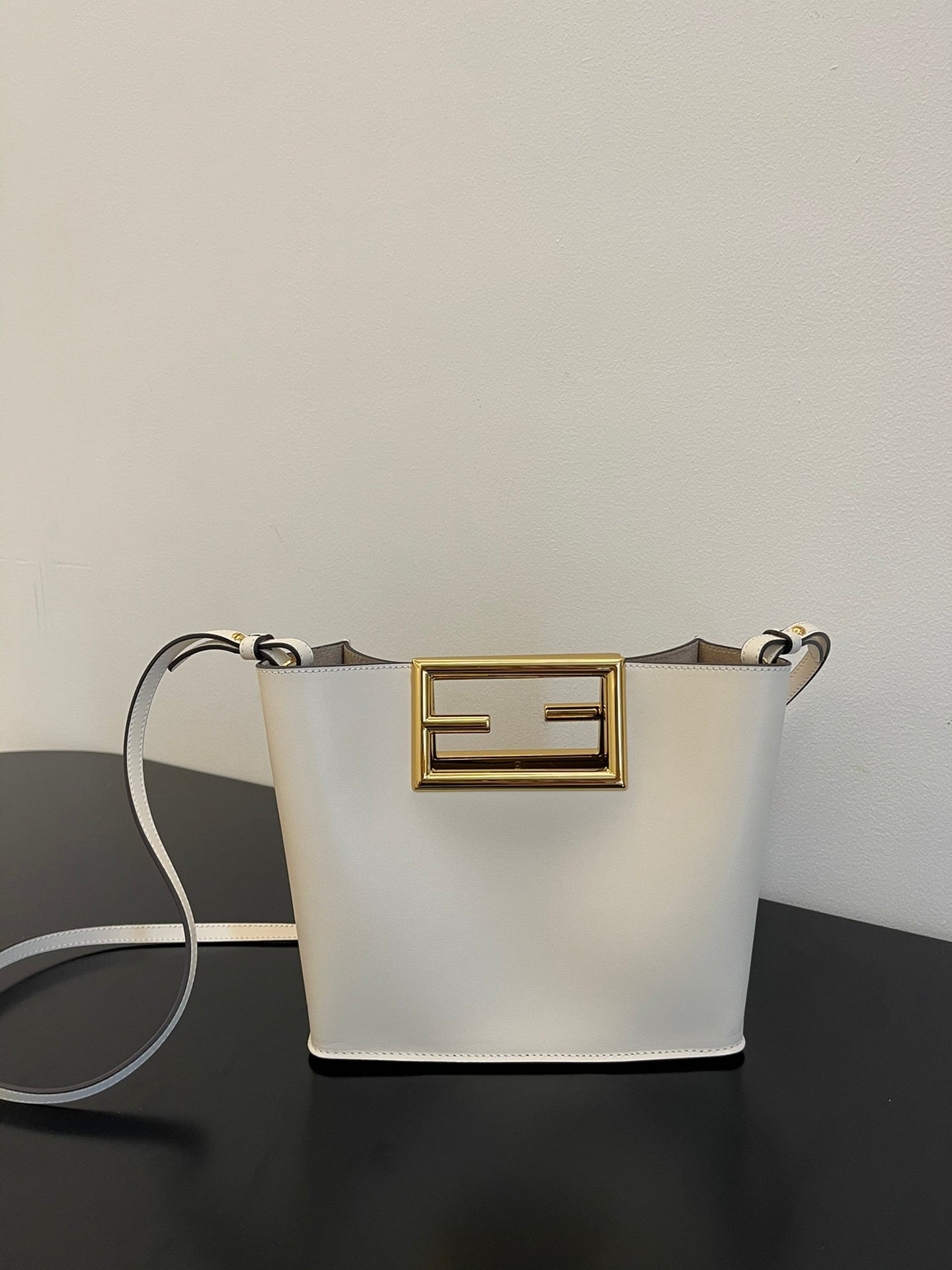 Fendi C'mon Mini White Leather Shoulder Bag with Gold Hardware