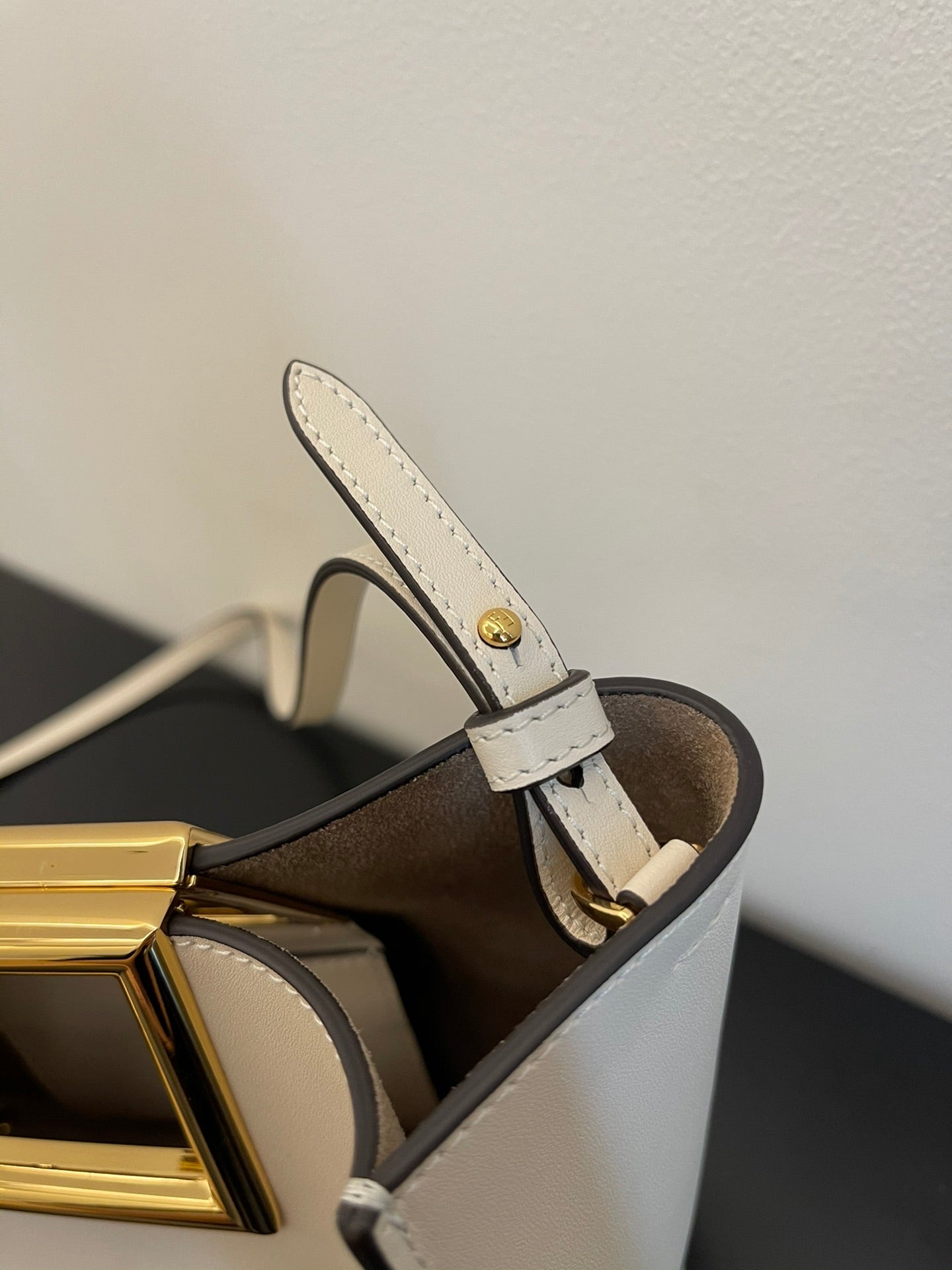 Fendi C'mon Mini White Leather Shoulder Bag with Gold Hardware