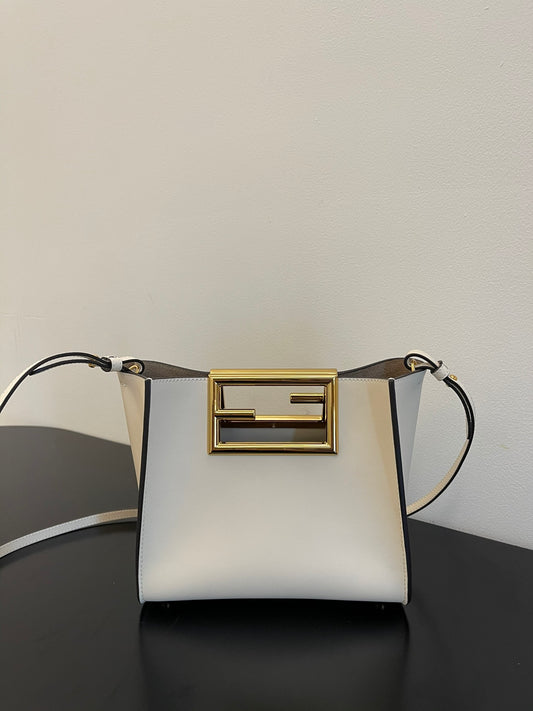 Fendi C'mon Mini White Leather Shoulder Bag with Gold Hardware