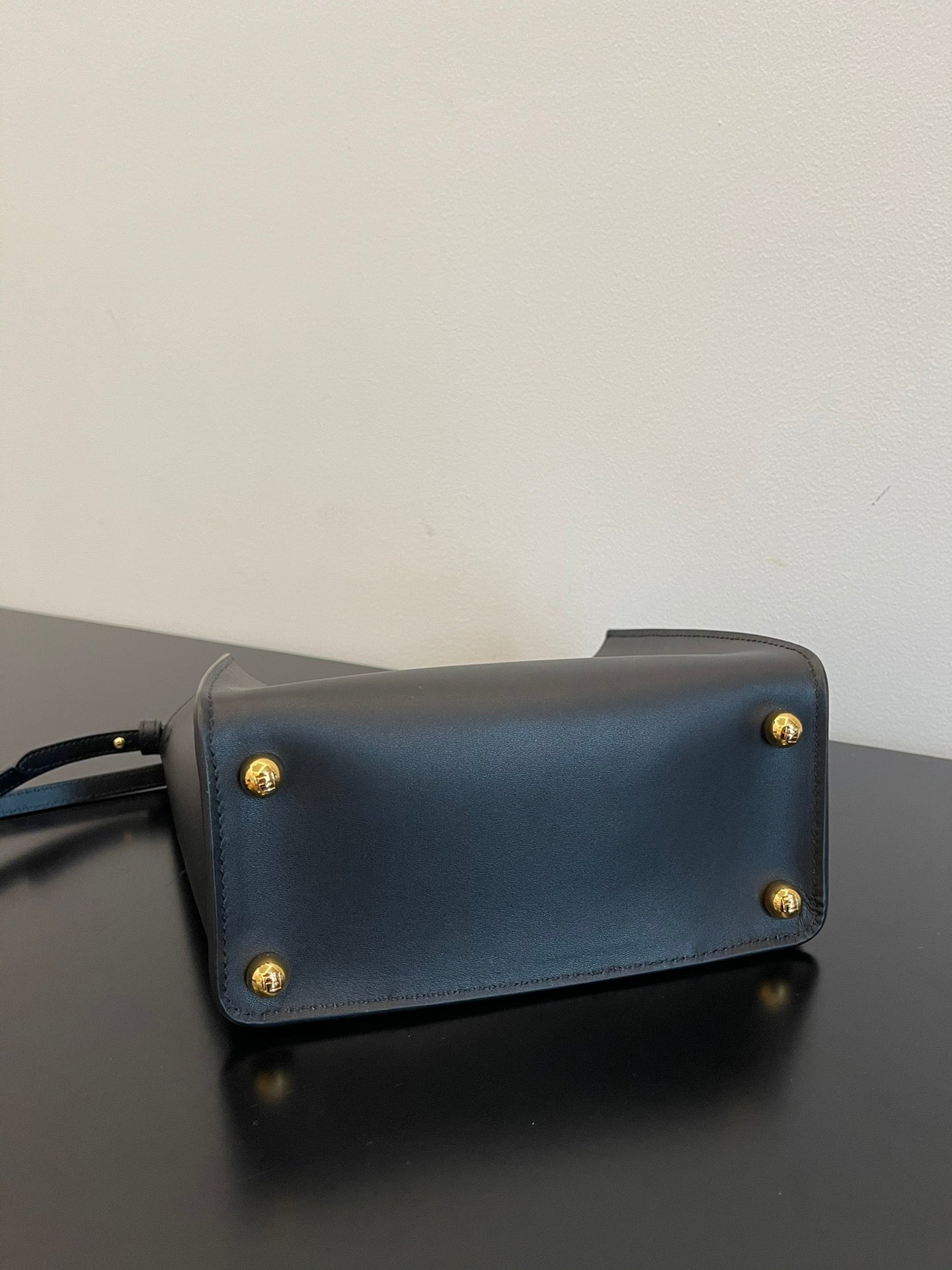 Luxury Black Leather Mini Bucket Shoulder Bag with Gold Metal Logo Buckle