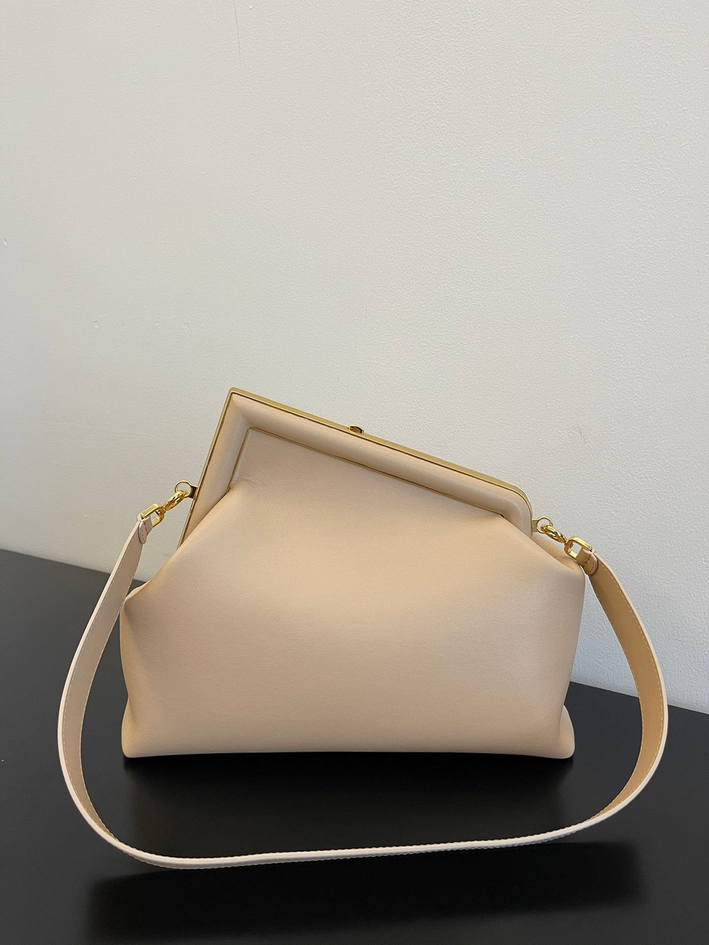 Elegant Beige Asymmetric Frame Clutch - Designer Inspired Leather Shoulder Bag